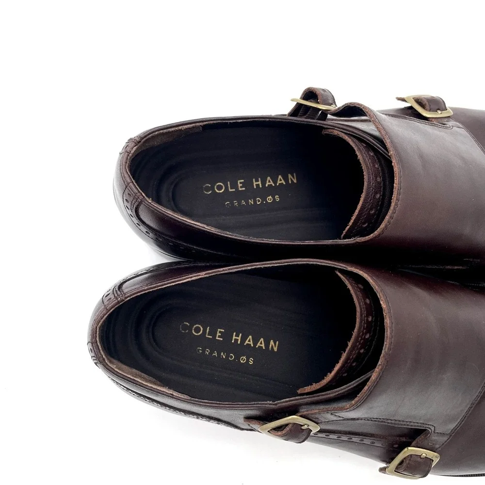 Cole Haan Grand.OS Double Monk Strap Brown Leather Dress Shoes Men's 12 M